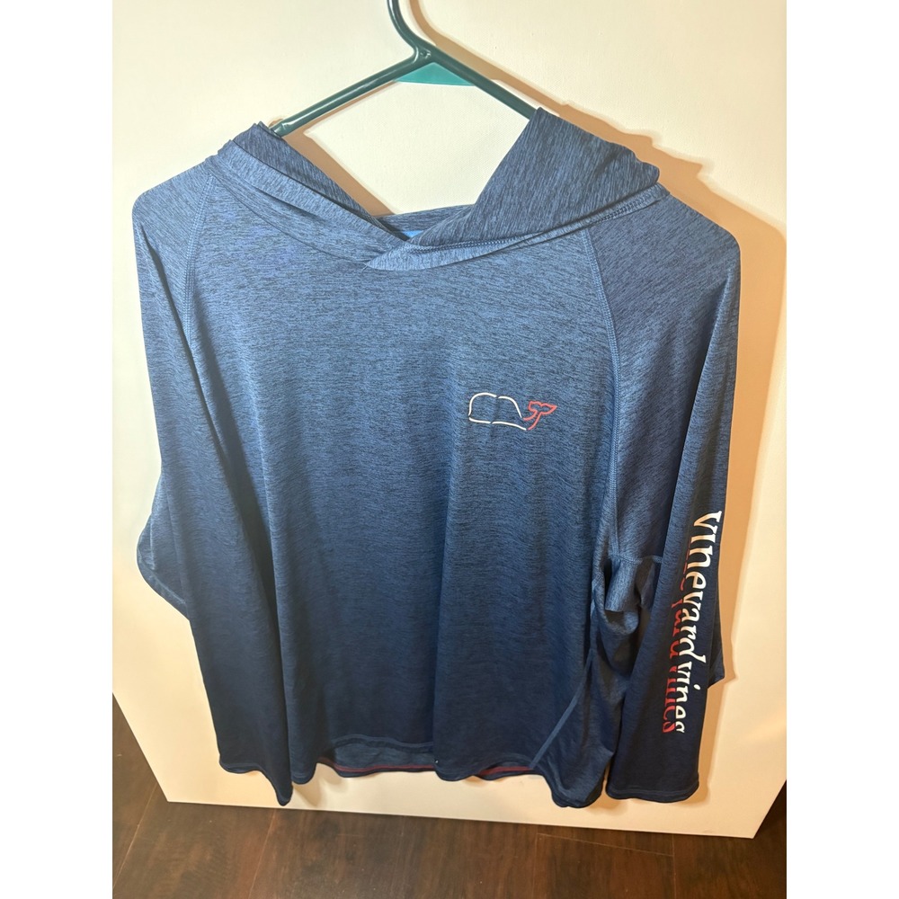 Vineyard Vines Men L Hoodie Shirt OTG Whale Outline Harbor Performance Navy Blue